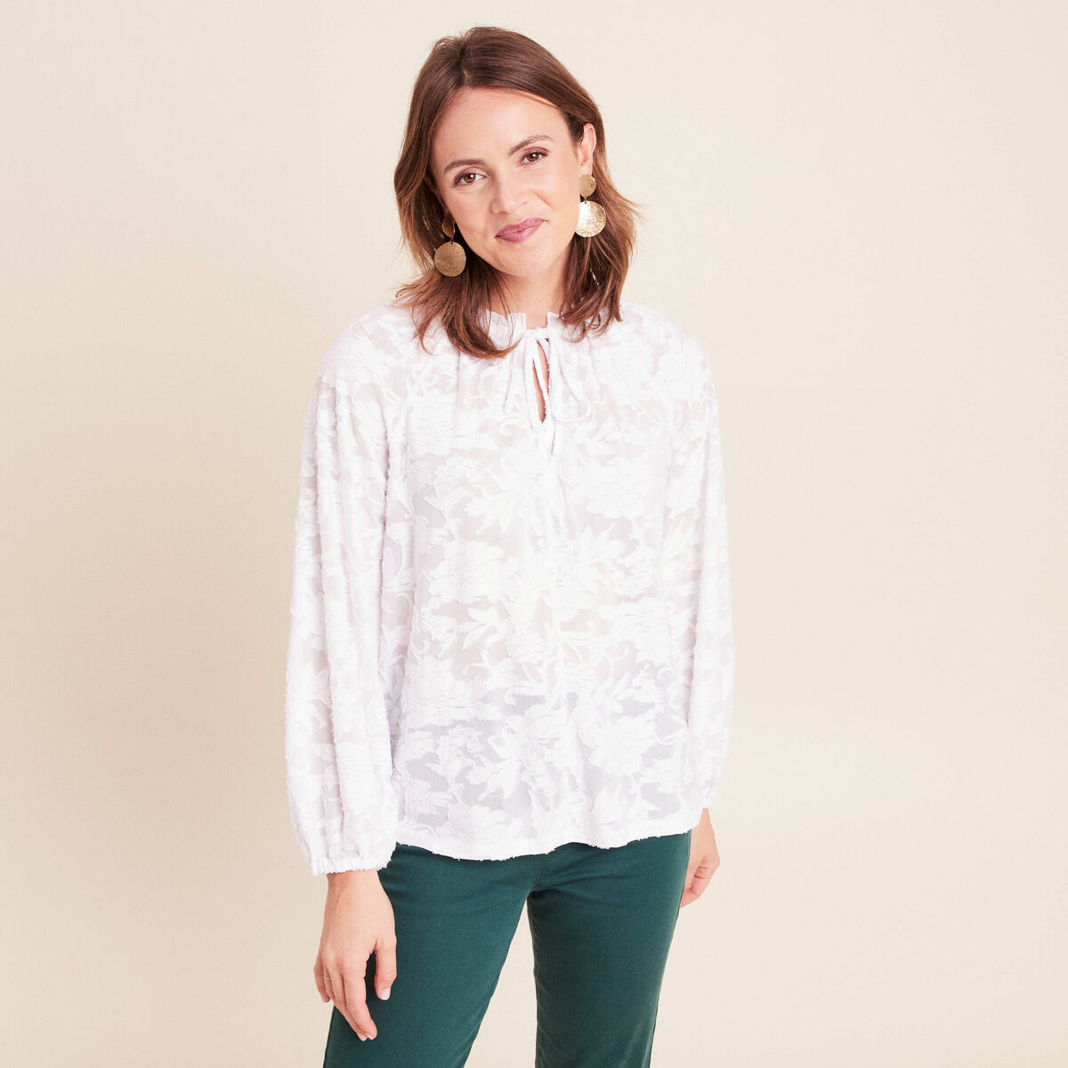 Blouse f&eacute;minine manches longues blanc femme