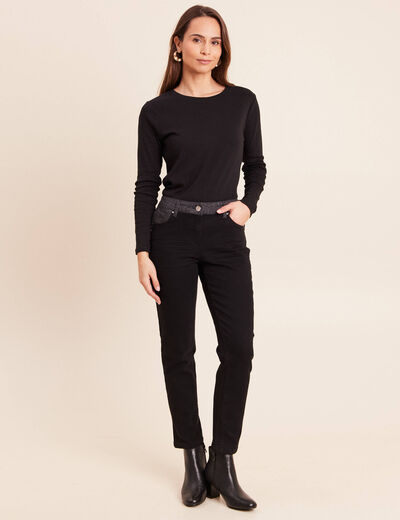 Jean ajust&eacute; 7/8&egrave;me taille bascul&eacute;e noir femme