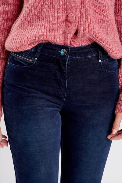 Pantalon ajusté velours bleu foncé femme