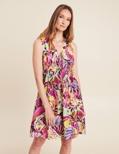 Robe évasée courte sans manches doublée mauve femme
