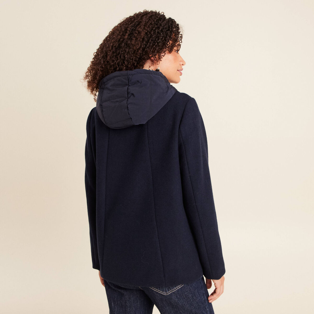Caban doubl&eacute; avec capuche bleu marine femme