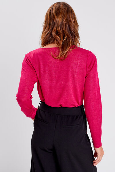 T-shirt manches longues rose framboise femme
