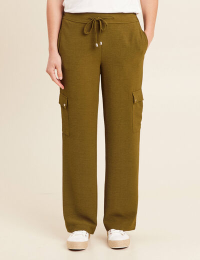 Pantalon cargo lien à nouer vert olive femme
