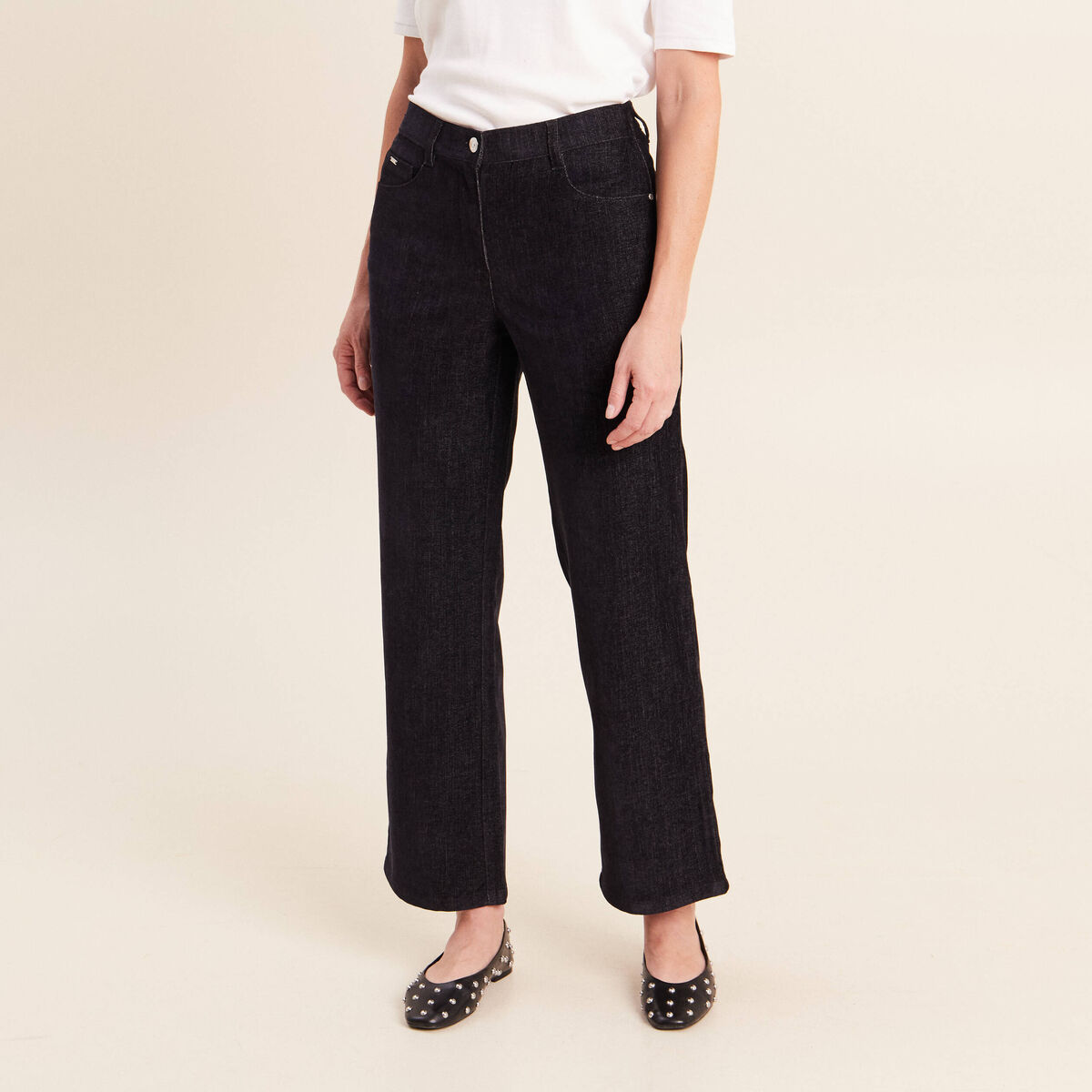 Jean taille haute en velours denim brut femme