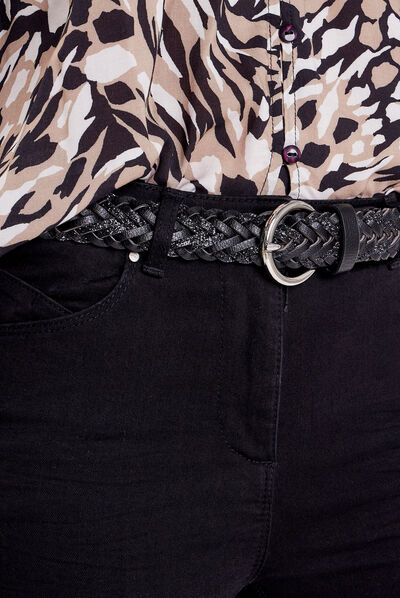 Ceinture tressée à paillettes noir femme