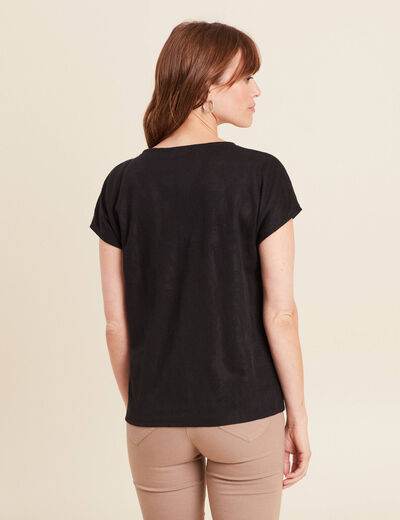 Top col V manches courtes noir femme