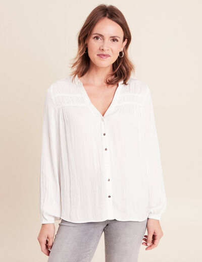Blouse satin&eacute;e manches longues ecru femme