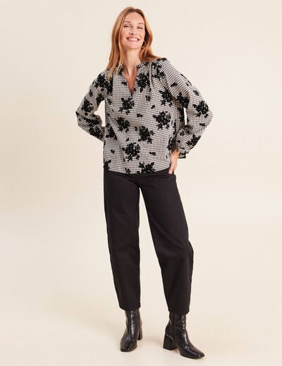 Blouse col v manches longues bleu femme
