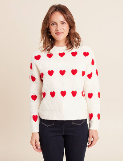 Pull col rond manches longues rouge femme