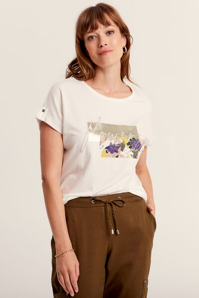 T-shirt manches courtes ecru femme