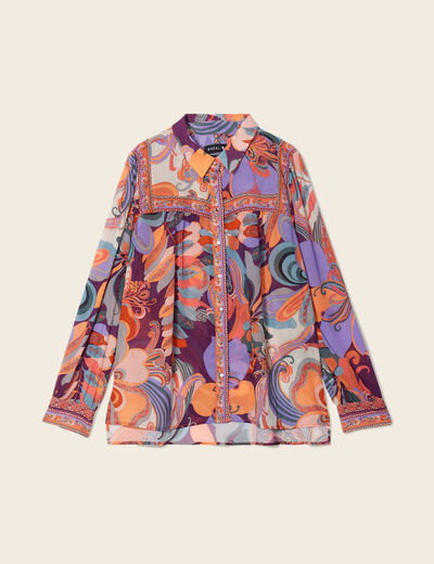 Chemise manches longues fluide orange femme