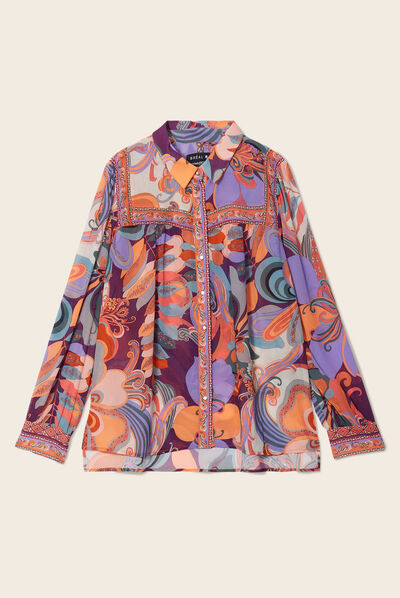 Chemise manches longues fluide orange femme