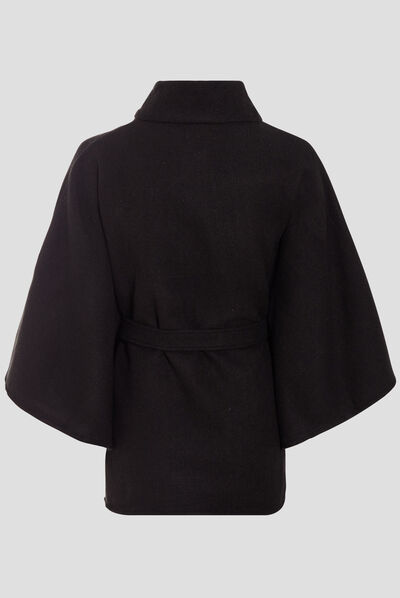 Poncho boutonné ceinturé noir femme