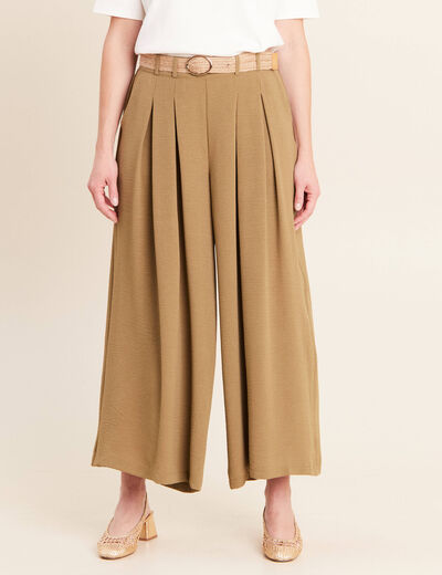 Pantalon jupe-culotte large vert olive femme