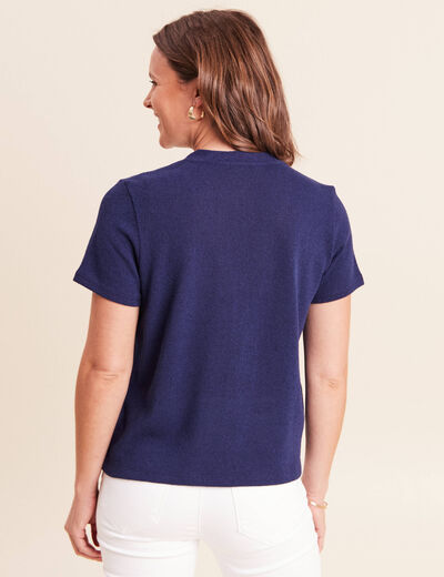 T-shirt col v manches courtes bleu marine femme