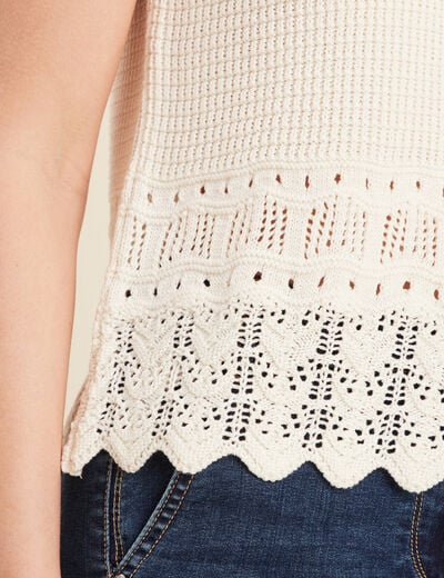 Débardeur tricot sans manches ecru femme
