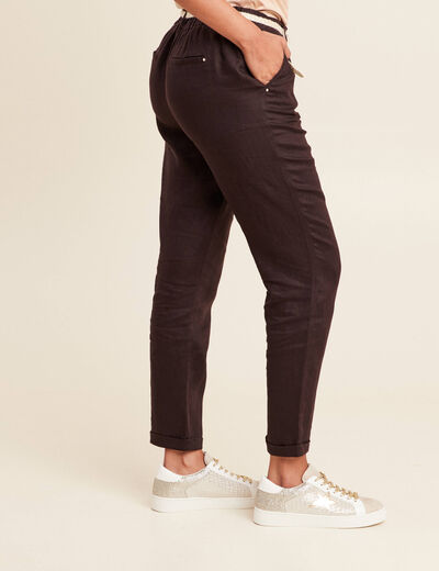 Pantalon flou ceinturé marron foncé femme