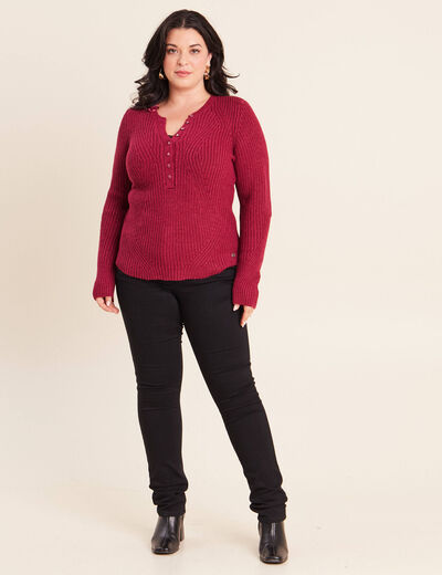 Pull manches longues rouge fonc&eacute; femme