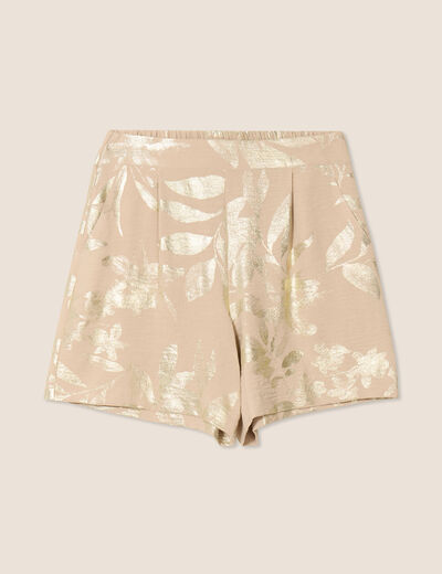 Short taille haute beige fonce femme