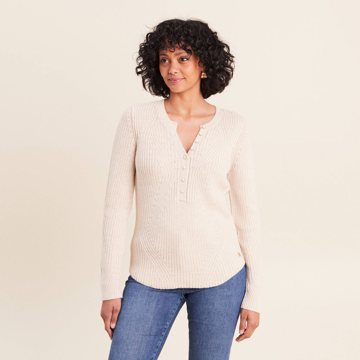 Pull manches longues creme femme