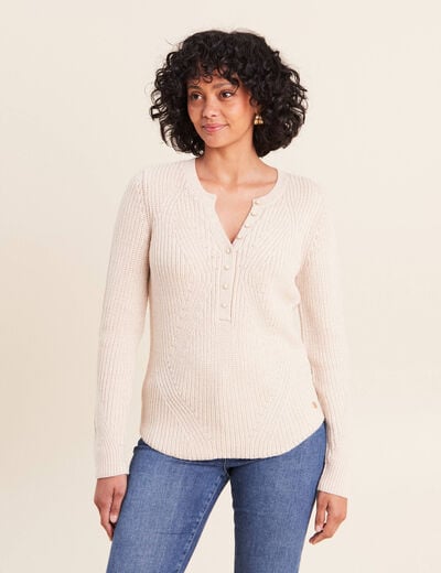 Pull manches longues creme femme