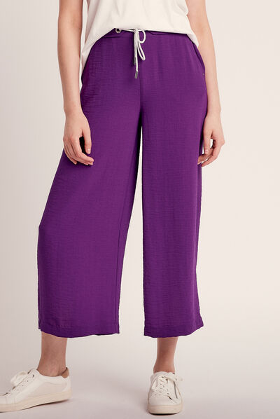 Pantalon large fluide violet foncé femme