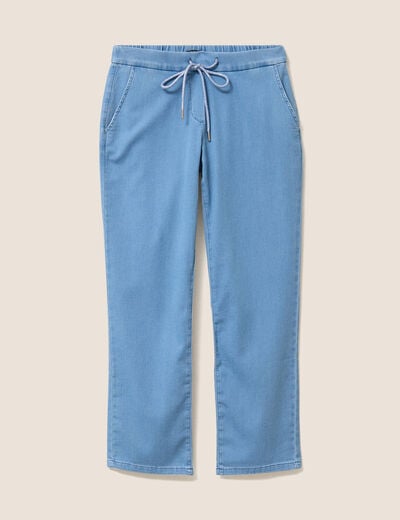 Jogging large 7/8&egrave;me en maille denim bleach femme