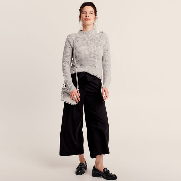 Pantalon large ceinturé noir femme