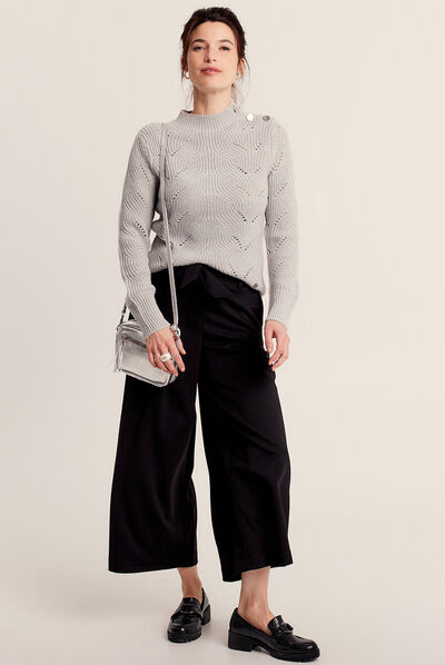 Pantalon large ceinturé noir femme