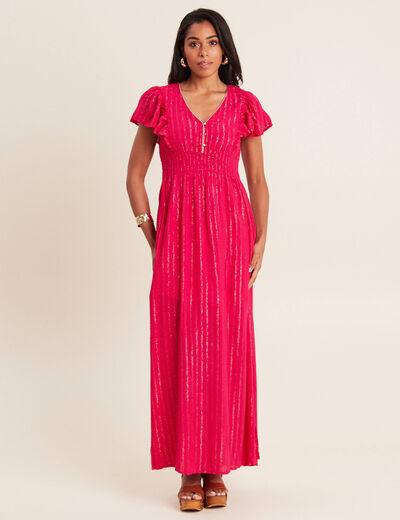 Robe longue droite fluide rose fushia femme