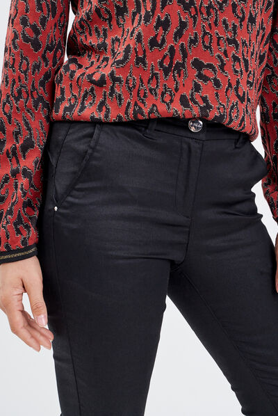 Pantalon ajusté enduit 7/8ème noir femme