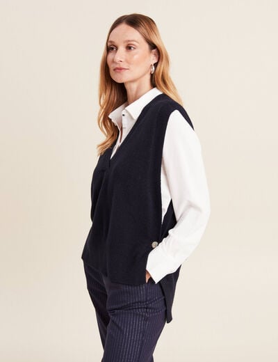 Pull sans manches bleu foncé femme