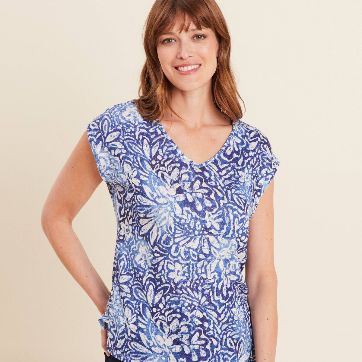 T-shirt manches courtes bleu femme
