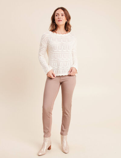 Jean coupe ajust&eacute;e effet bi-mati&egrave;re taupe femme