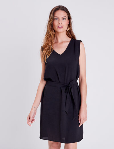 Robe droite ceinturée noir femme