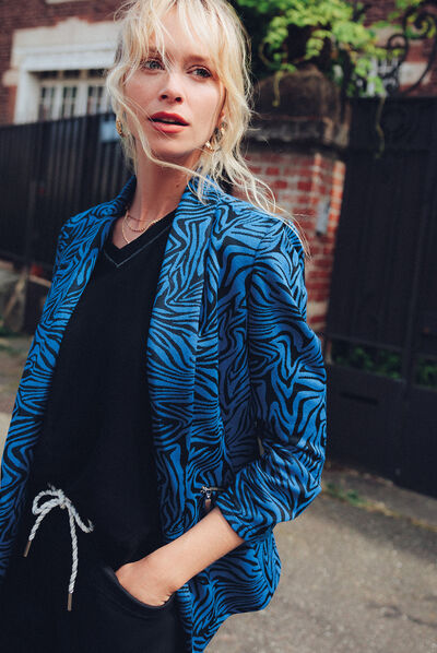 Veste droite manches 3/4 bleu electrique femme
