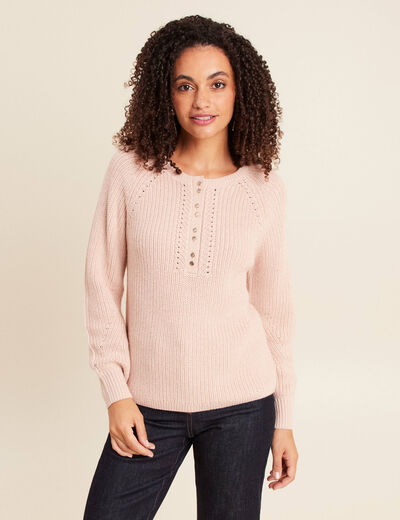 Pull col tunisien manches longues vieux rose femme