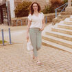 Pantalon flou ceinturé vert clair femme