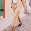 Pantalon large 7/8ème ceinturé sable femme