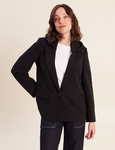 Blazer avec capuche amovible doubl&eacute; noir femme