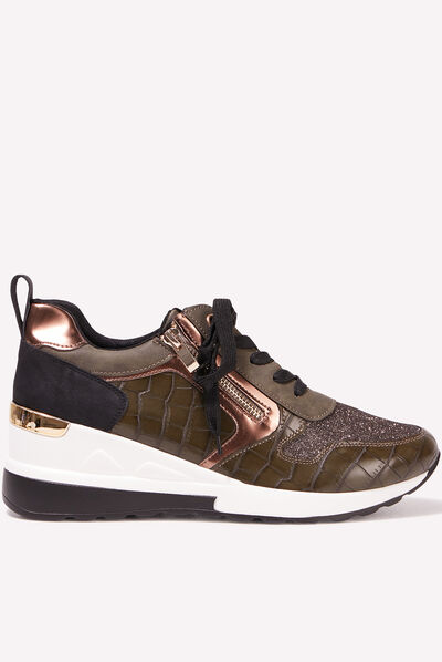 Baskets compensées vert kaki femme