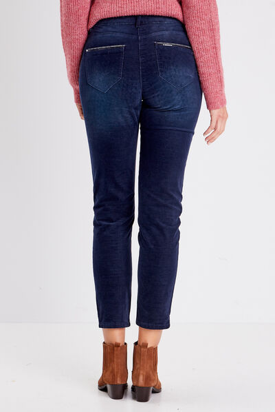 Pantalon ajusté velours bleu foncé femme