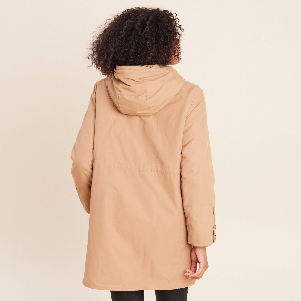 Parka &agrave; capuche taille ajustable taupe femme