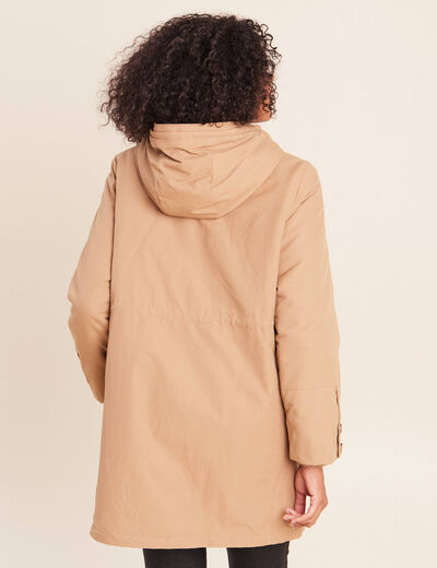 Parka &agrave; capuche taille ajustable taupe femme