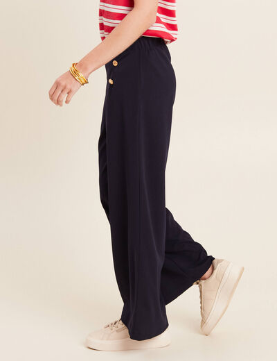 Pantalon coupe large &agrave; pont bleu fonc&eacute; femme
