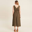 Robe midi évasée satin vert kaki femme