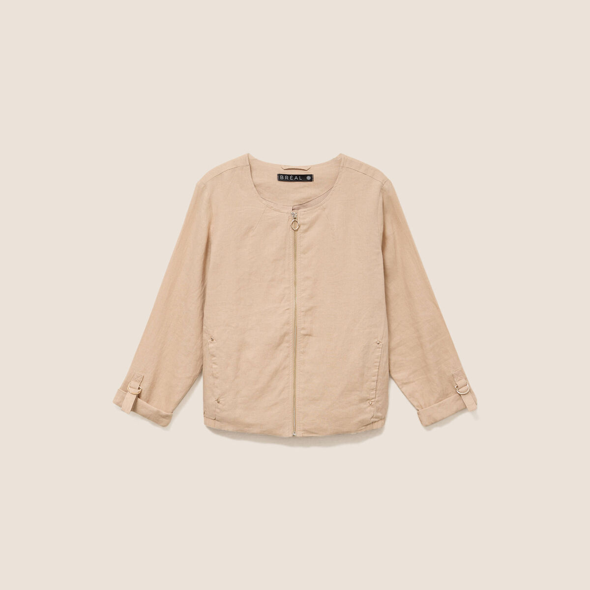 Veste bas resserr&eacute; aspect lin sable femme