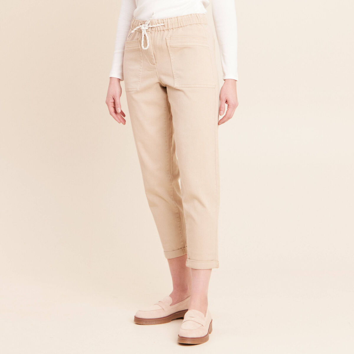 Jean coupe mom 7/8&egrave;me denim beige femme