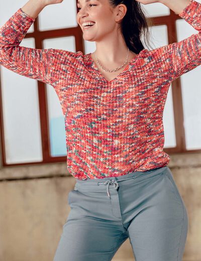 Pull manches longues rose framboise femme