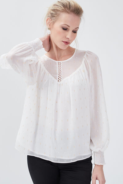 Blouse manches longues ecru femme